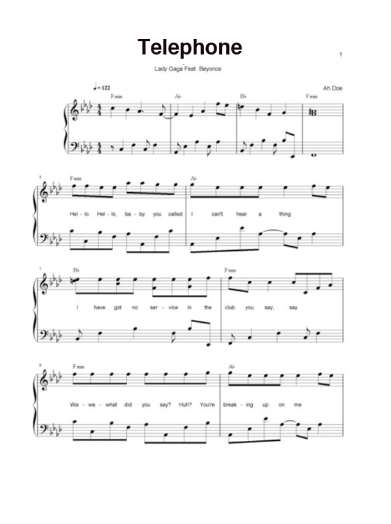 Lady Gaga Telephone Piano Sheet