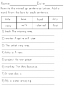 Sentence Structure Adjective Usage Worksheet