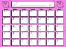 Pink Cutie Blank Calendar with cute design and love hearts with arrows througn them