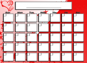 Red Hearts and Stars Blank Calendar - Free Printable Online