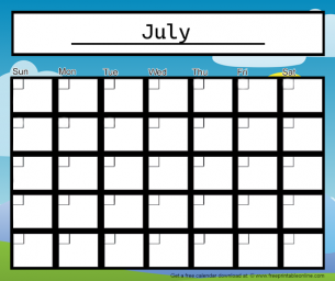 Free Monthly July Calendar - Free Printable Online