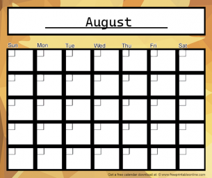 Brown Monthly Calendar for the month of August