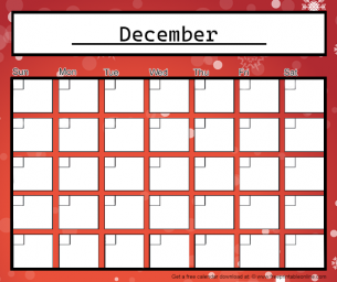 Christmas Monthly Calendar December - Free Printable Online