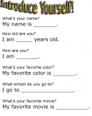 Introduce Yourself Worksheets - That helps kids introduce themselves