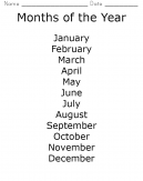 Months Worksheet