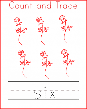 Valentine's Worksheets Trace Six