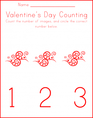 Valentine Counting Worksheets Three