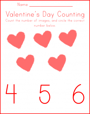 Worksheets Valentine Counting Five