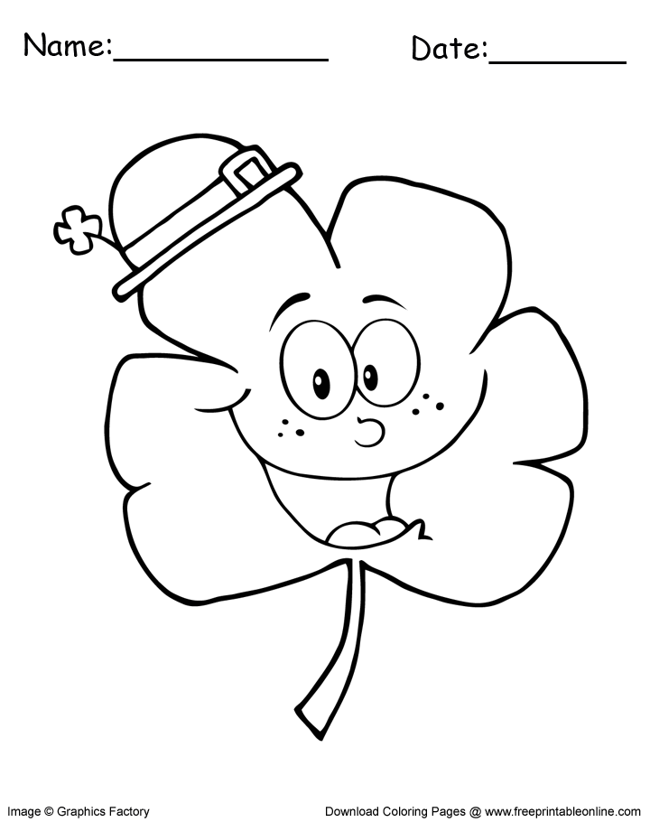 Clover leaf with hat St. Patrick's Day coloring page