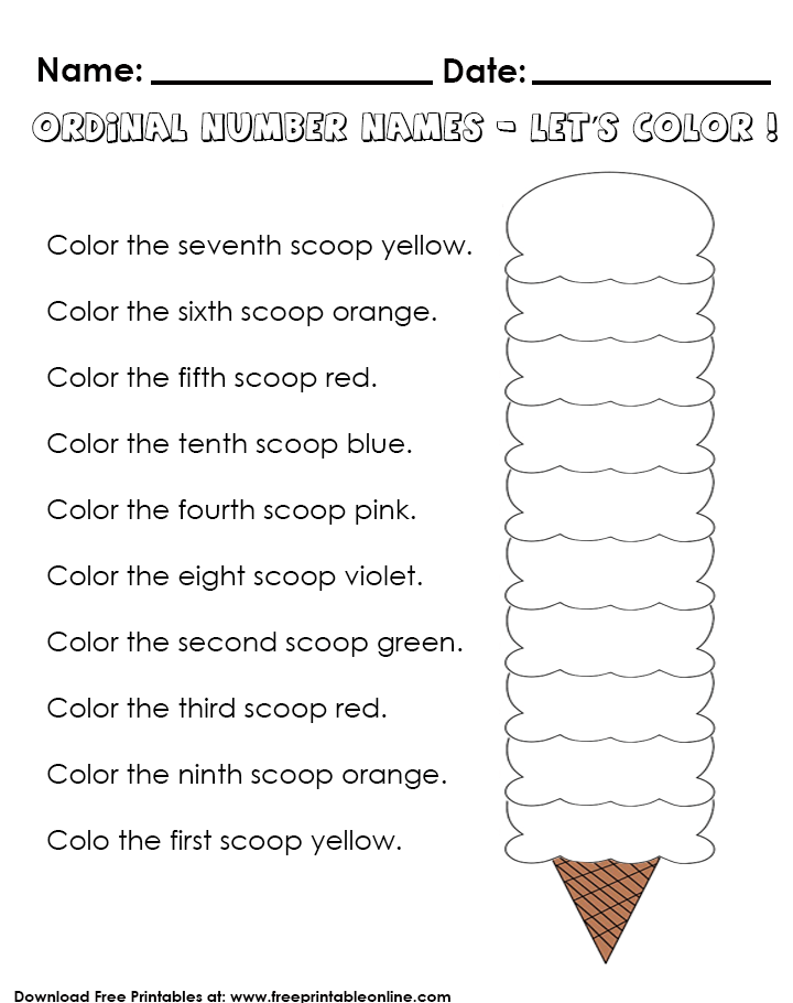 Ordinal numbers worksheet for kindergarten
