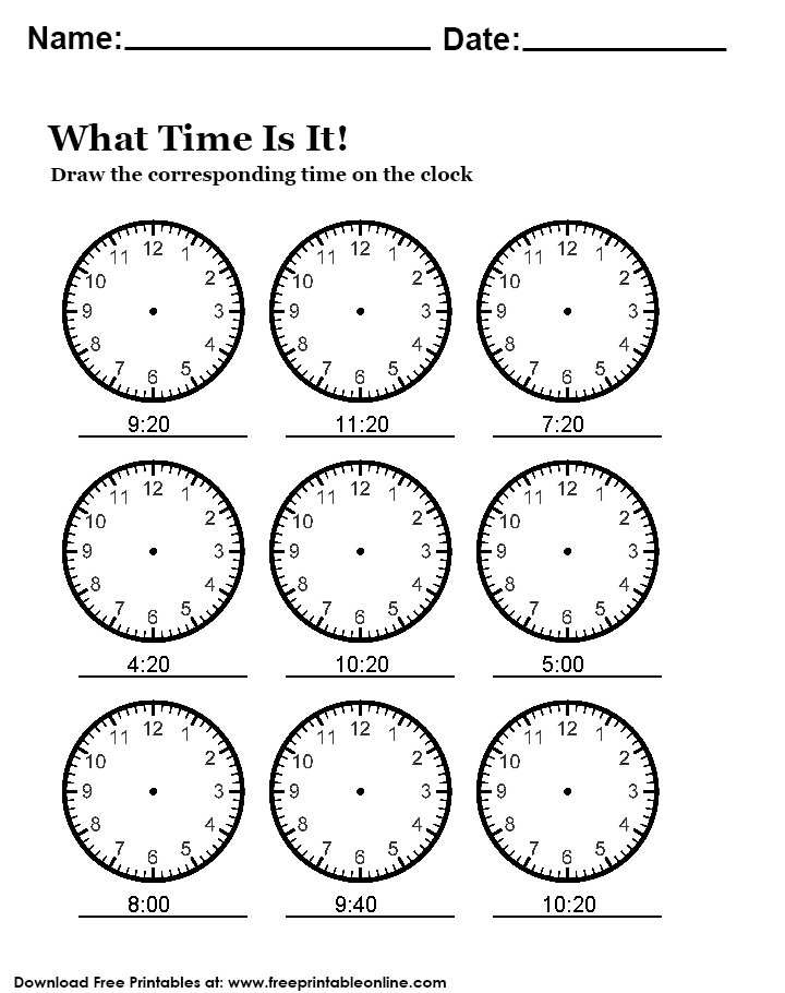 what time is it math drill