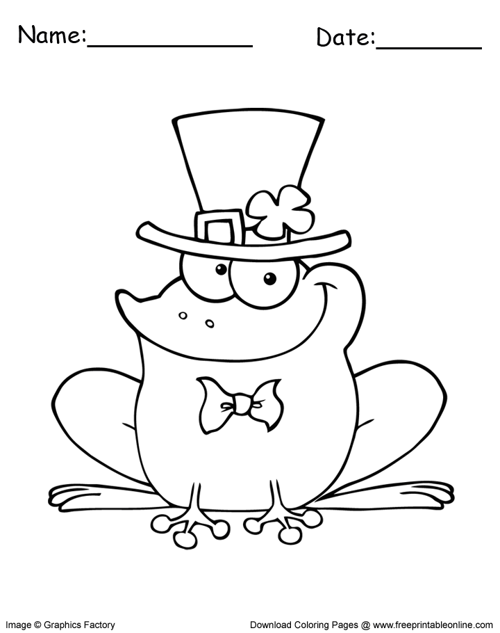 Irish frog St. Patrick's Day coloring page