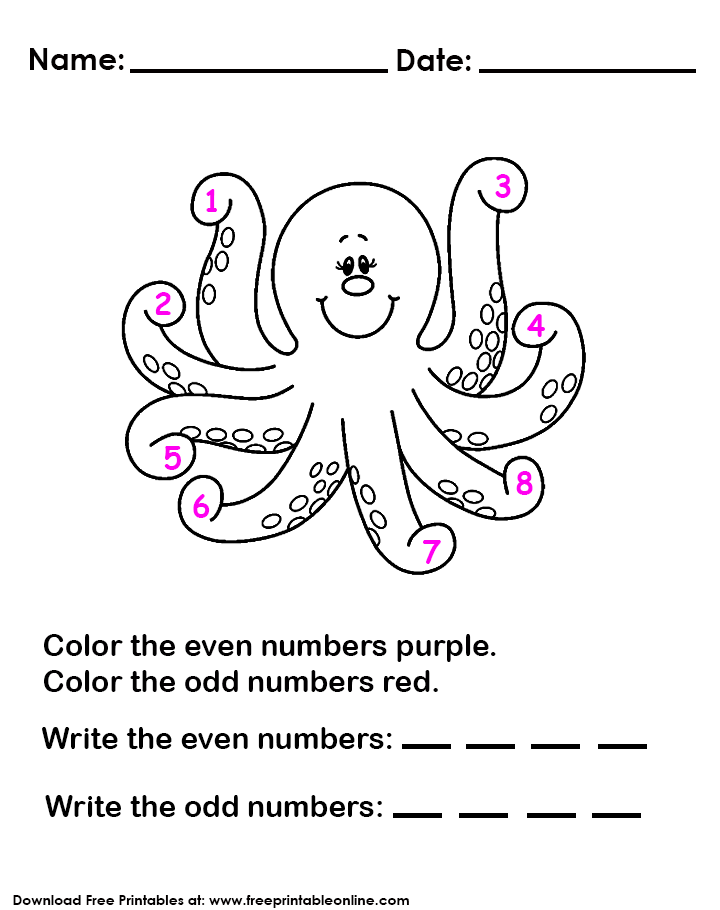 color the even numbers -  math drill